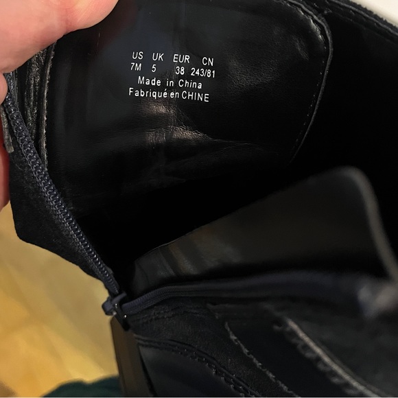 Armani Black Leather Moto Combat Boot Blue Ankle AX Oversized Buckle Zipper 7 38 - Picture 8 of 16